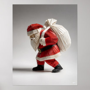Origami Kerstman met cadeaus Poster