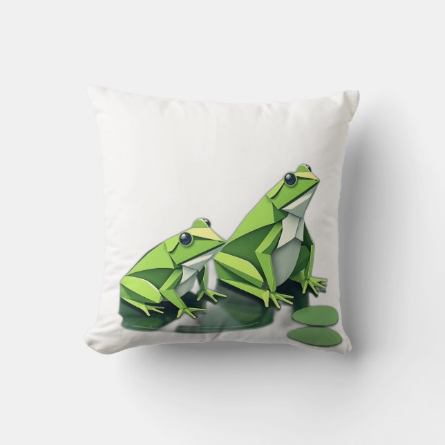 Origami Kikkers in Geometrische Stijl Kussen (Voorkant)