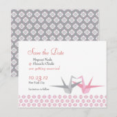 Origami Kraanvogels (Roze Zilver) Trouw S Aankondigingskaart (Voorkant / Achterkant)