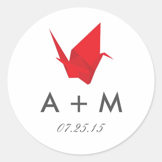 Origami Kraanvogels Trouw Monogram Ronde Sticker (Voorkant)