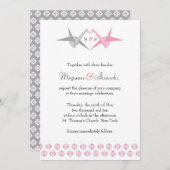 Origami Kranen (Roze & Zilver) Huwelijk Kaart (Voorkant / Achterkant)