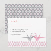 Origami kranen (roze zilver) RSVP Uitnodiging Briefkaart (Voorkant / Achterkant)