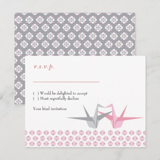 Origami kranen (roze zilver) RSVP Uitnodiging Briefkaart (Voorkant / Achterkant)