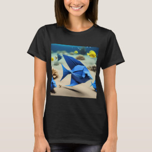 Origami Kunst - Azure Symfonie: Blauwe Tangen die T-shirt