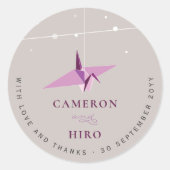 Origami Paars Paper Crane Lights Asian Wedding Ronde Sticker (Voorkant)