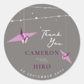 Origami Paars Paper Crane Lights Asian Wedding Ronde Sticker (Voorkant)