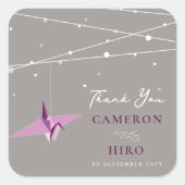 Origami Paars Paper Crane Lights Asian Wedding Vierkante Sticker (Voorkant)