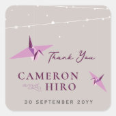 Origami Paars Paper Crane Lights Asian Wedding Vierkante Sticker (Voorkant)