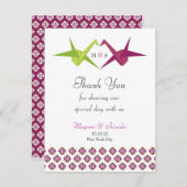 Origami Paper Crane Wedding Bedankkaart (Voorkant / Achterkant)