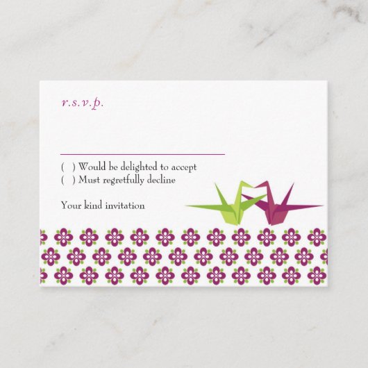 Origami Paper Crane Wedding Informatiekaartje (Voorkant)