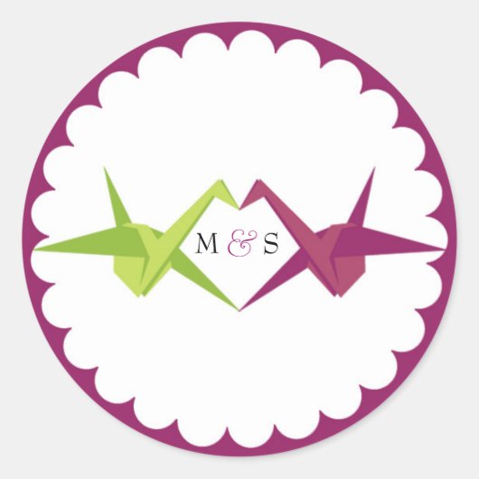 Origami Paper Crane Wedding Ronde Sticker (Voorkant)