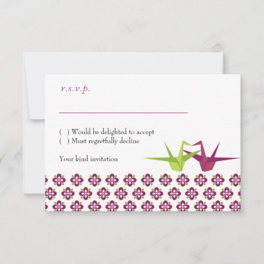 Origami Paper Crane Wedding RSVP (Voorkant)