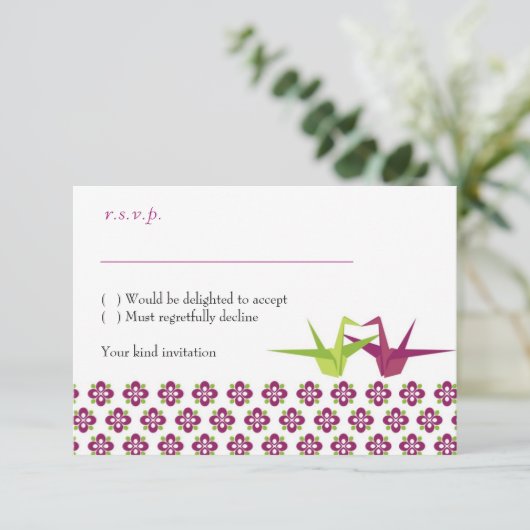 Origami Paper Crane Wedding RSVP (Staand voorkant)