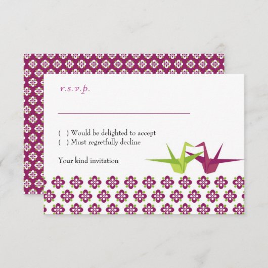 Origami Paper Crane Wedding RSVP (Voorkant / Achterkant)
