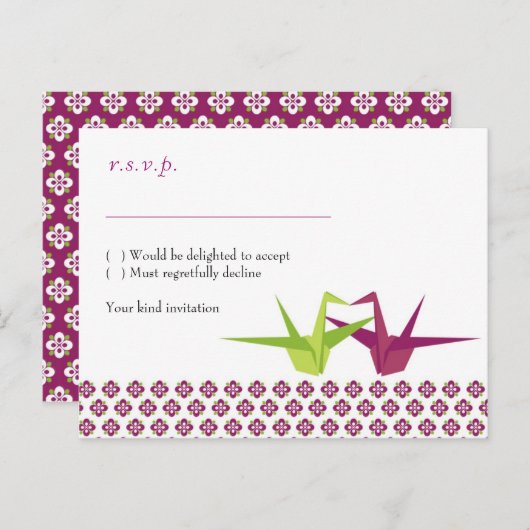 Origami Paper Crane Wedding Uitnodiging Briefkaart (Voorkant / Achterkant)