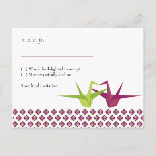 Origami Paper Crane Wedding Uitnodiging Briefkaart (Voorkant)