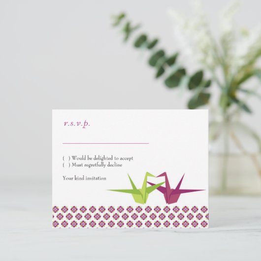 Origami Paper Crane Wedding Uitnodiging Briefkaart (Staand voorkant)