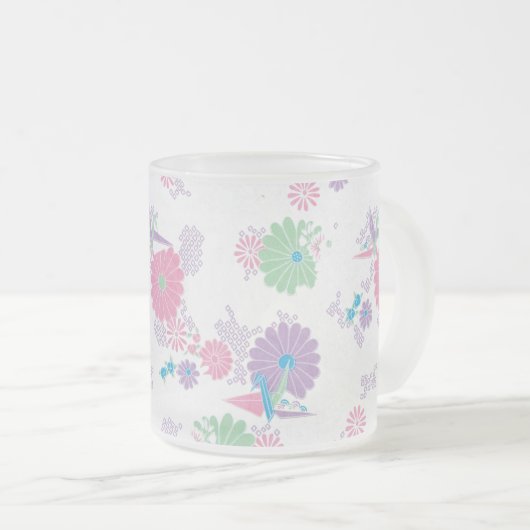 Origami Paper Cranes and Flowers Frosted Mok (Voorkant rechts)