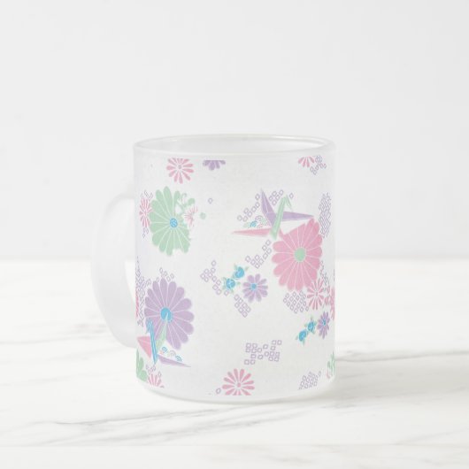 Origami Paper Cranes and Flowers Frosted Mok (Voorkant links)