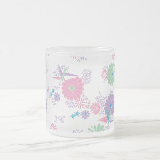 Origami Paper Cranes and Flowers Frosted Mok (Center)