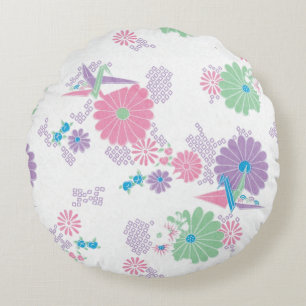 Origami Paper Cranes and Flowers Round Pillow Rond Kussen