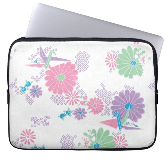 Origami Paper Cranes en Flowers Laptop Sleeve (Voorkant)