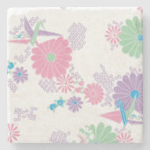 Origami Paper Cranes en Flowers Stenen Onderzetter (Voorkant)