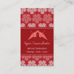 Origami Paper Cranes & Red Sakura Cherry Blossom Visitekaartje