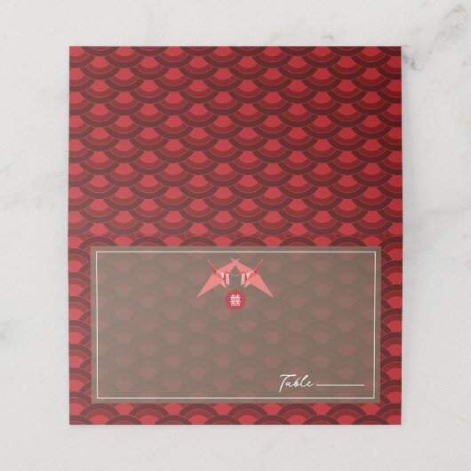 Origami Paper Cranes & Red Scallops Asian Wedding Plaatskaartje (Buitenkant ongevouwen)