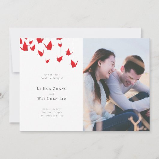 Origami papier kranen bruiloft save the date (Voorkant)