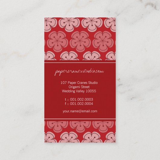 Origami Papier Kranen & Rode Sakura Kersenbloesems Visitekaartje (Achterkant)