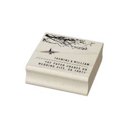 Origami Papieren Kraan en Takken Aziatische Bruilo Rubberstempel