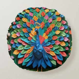 Origami Peacock  Rond Kussen