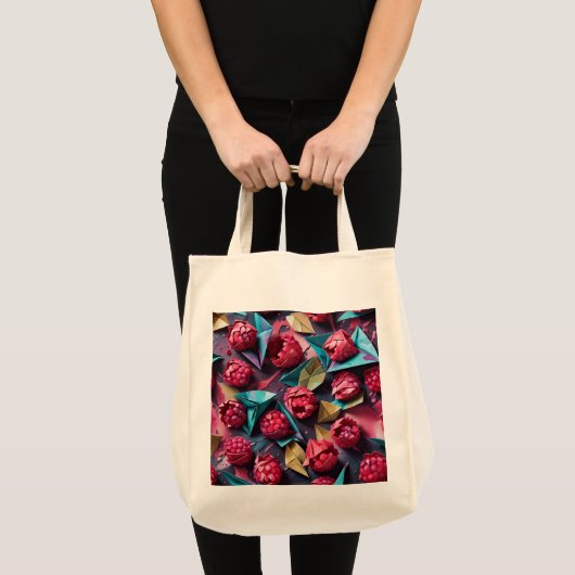 Origami Raspberry Acryl Roze Patroon Tote Bag (Voorkant (product))