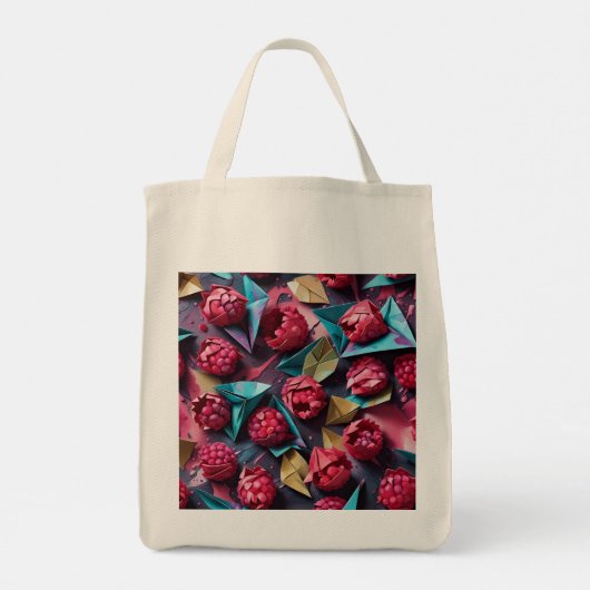Origami Raspberry Acryl Roze Patroon Tote Bag (Achterkant)