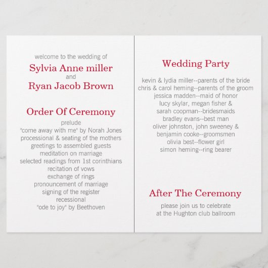 origami red cranes bi voudig Wedding-programma (Achterkant)