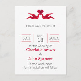 origami red cranes bruiloft , behalve de datums aankondigingskaart