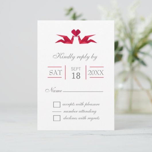 origami red cranes bruiloft RSVP-kaarten RSVP Kaartje (Staand voorkant)