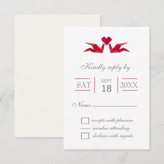 origami red cranes bruiloft RSVP-kaarten RSVP Kaartje (Voorkant / Achterkant)