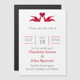 origami red cranes save the date magnetische uitnodiging