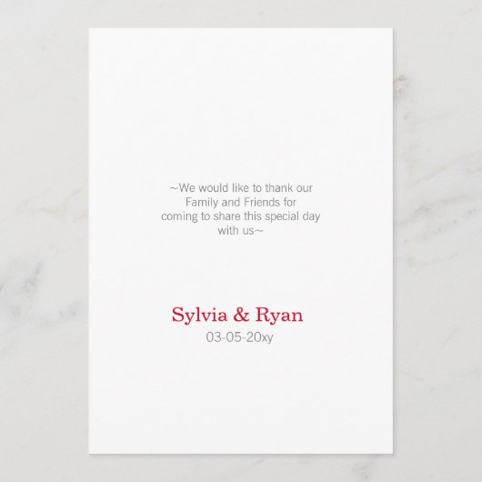 origami red cranes trouwmenkkaarten menu (Achterkant)