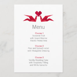 origami red cranes trouwmenkkaarten menu