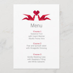 origami red cranes trouwmenkkaarten menu