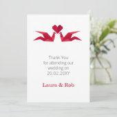 origami red cranes Wedding Bedankt kaarten (Staand voorkant)
