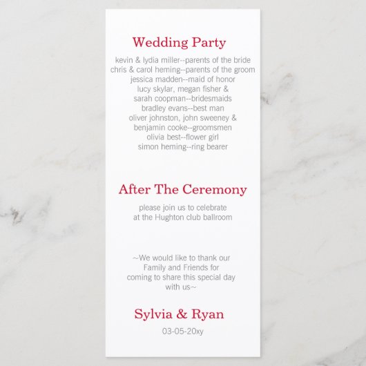 origami red cranes Wedding programme Programmakaart (Achterkant)