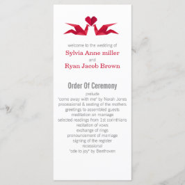 origami red cranes Wedding programme Programmakaart