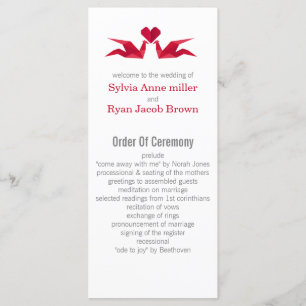 origami red cranes Wedding programme Programmakaart