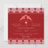 Origami Red Paper Cranes & Sakura Asian Wedding Kaart (Voorkant)