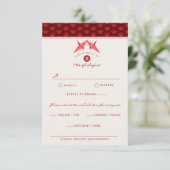 Origami Red Paper Cranes Scallop Asian Wedding RSVP Kaartje (Staand voorkant)