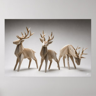Origami Rendier Trio Poster